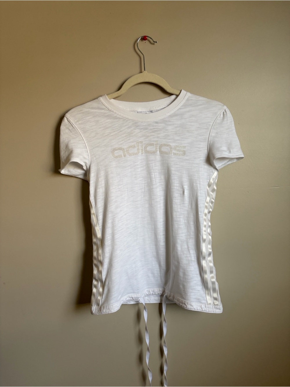 Adidas White Short Sleeve Logo Tee with Side Ribbon Detail